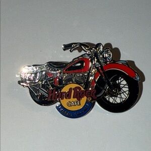 Hard Rock Cafe Nassau, Bahamas Red & Black Motorcycle Pin with Yellow Logo